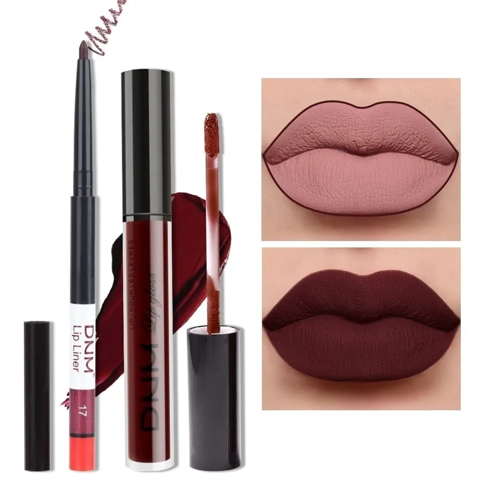 Set of 4 Liquid Lipstick & Lip Liner #15, #17, #25, #29 Long Lasting Waterproof
